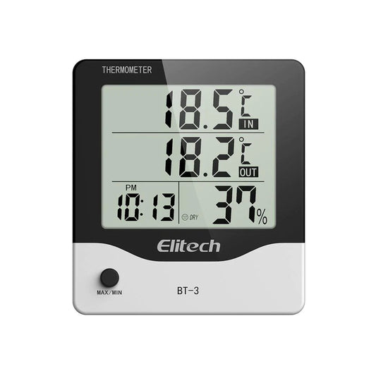 Elitech BT-3 LCD Indoor/Outdoor Digital Hygrometer Thermometer with Clock and Min/Max Value