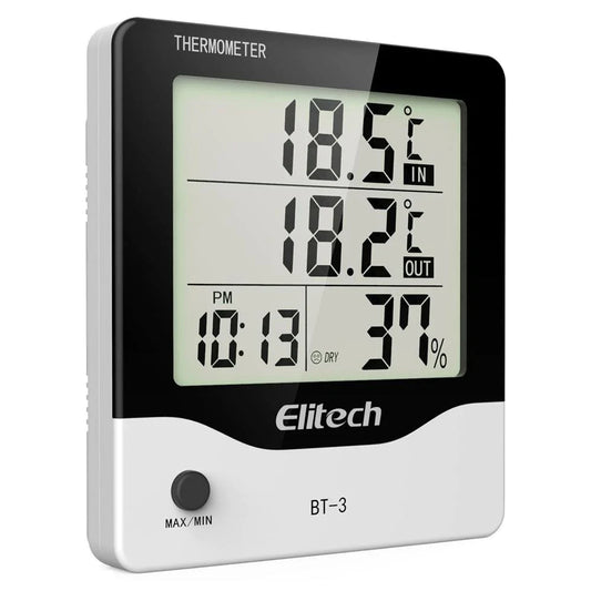 Elitech BT-3 LCD Indoor/Outdoor Digital Hygrometer Thermometer with Clock and Min/Max Value