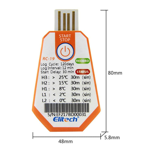 Elitech RC-19 USB Disposable Temperature Recorders for Shipping