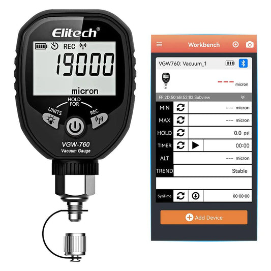 Elitech VGW-mini Wireless Micron Gauge 1~19,000 Microns, Digital